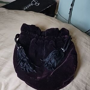 Black Velvet Women's Bag With Quilting On One Side And Sparkly Drawstring